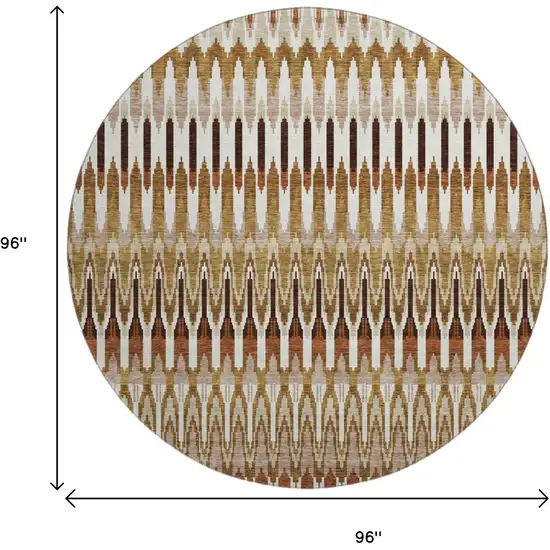 8' Terra Cotta Ivory And Beige Southwestern Washable Round Rug With UV Protection Photo 3