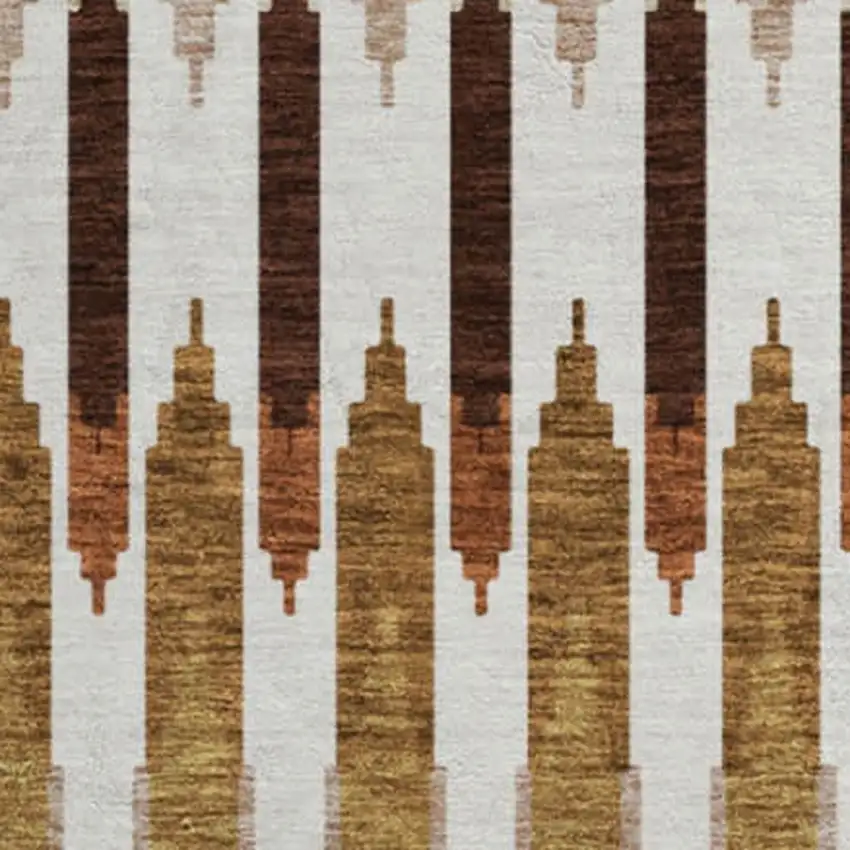 8' Terra Cotta Ivory And Beige Southwestern Washable Round Rug With UV Protection Photo 3