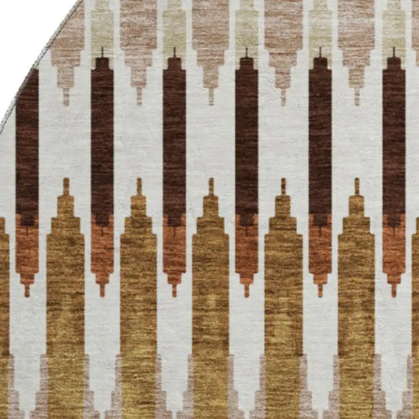 8' Terra Cotta Ivory And Beige Southwestern Washable Round Rug With UV Protection Photo 4