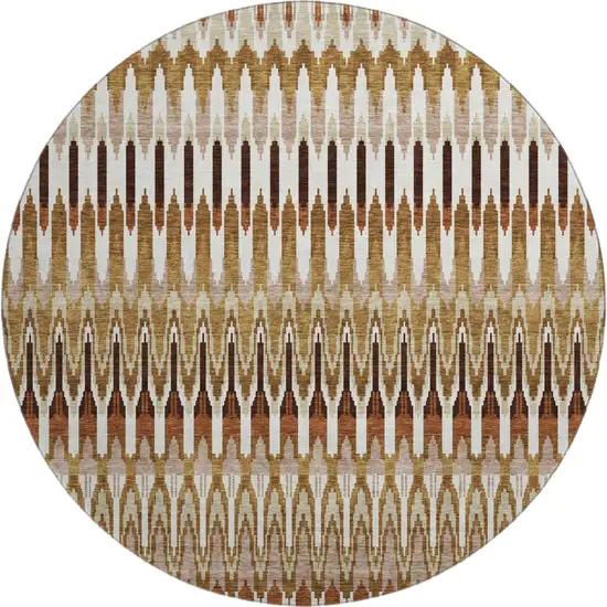 8' Terra Cotta Ivory And Beige Southwestern Washable Round Rug With UV Protection Photo 1