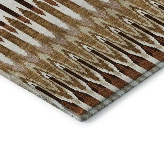 8' Terra Cotta Ivory And Beige Southwestern Washable Round Rug With UV Protection Photo 7