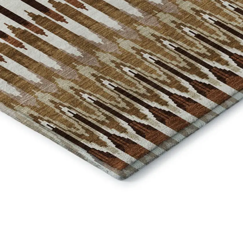 8' Terra Cotta Ivory And Beige Southwestern Washable Round Rug With UV Protection Photo 7