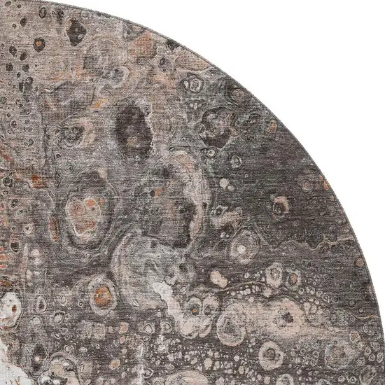 8' Terra Cotta Ivory And Gray Abstract Washable Round Rug With UV Protection Photo 4