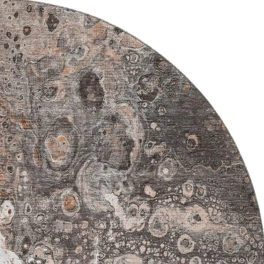 8' Terra Cotta Ivory And Gray Abstract Washable Round Rug With UV Protection Photo 4