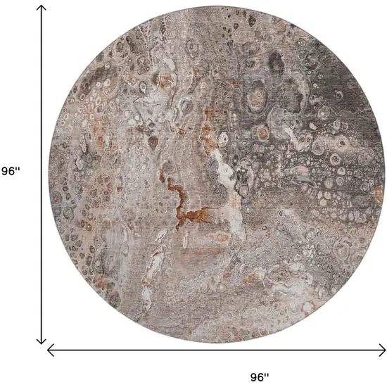 8' Terra Cotta Ivory And Gray Abstract Washable Round Rug With UV Protection Photo 3