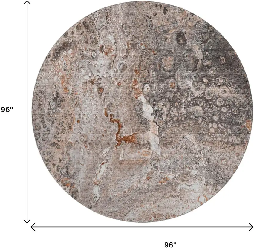 8' Terra Cotta Ivory And Gray Abstract Washable Round Rug With UV Protection Photo 3