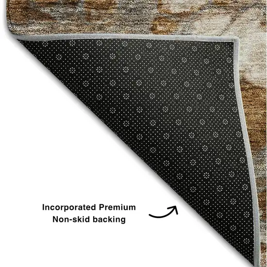 8' Terra Cotta Ivory And Gray Abstract Washable Round Rug With UV Protection Photo 7