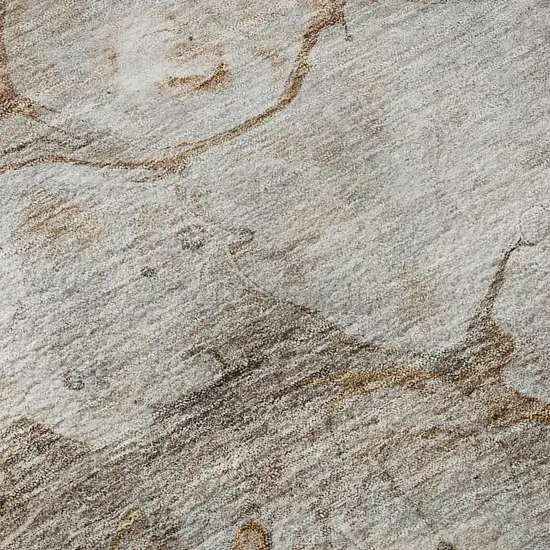 8' Terra Cotta Ivory And Gray Abstract Washable Round Rug With UV Protection Photo 8