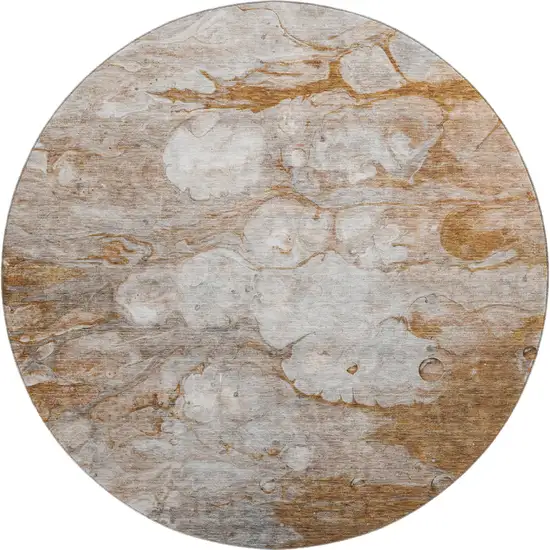 8' Terra Cotta Ivory And Gray Abstract Washable Round Rug With UV Protection Photo 6