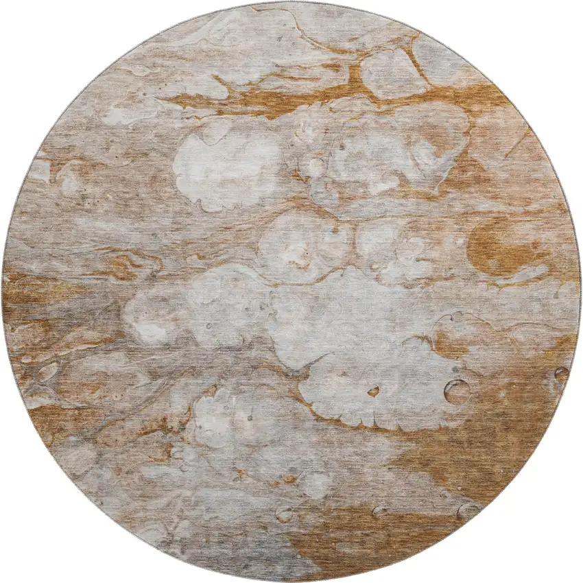 8' Terra Cotta Ivory And Gray Abstract Washable Round Rug With UV Protection Photo 6