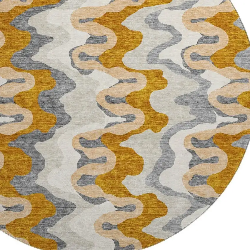 8' Terra Cotta Ivory And Gray Abstract Washable Round Rug With UV Protection Photo 3