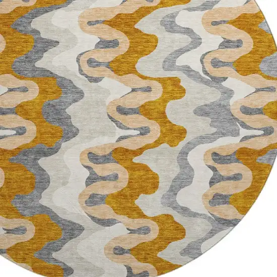 8' Terra Cotta Ivory And Gray Abstract Washable Round Rug With UV Protection Photo 3