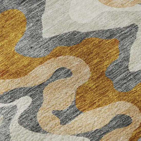 8' Terra Cotta Ivory And Gray Abstract Washable Round Rug With UV Protection Photo 9