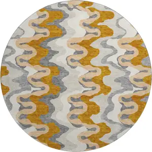 Photo of 8' Terra Cotta Ivory And Gray Abstract Washable Round Rug With UV Protection