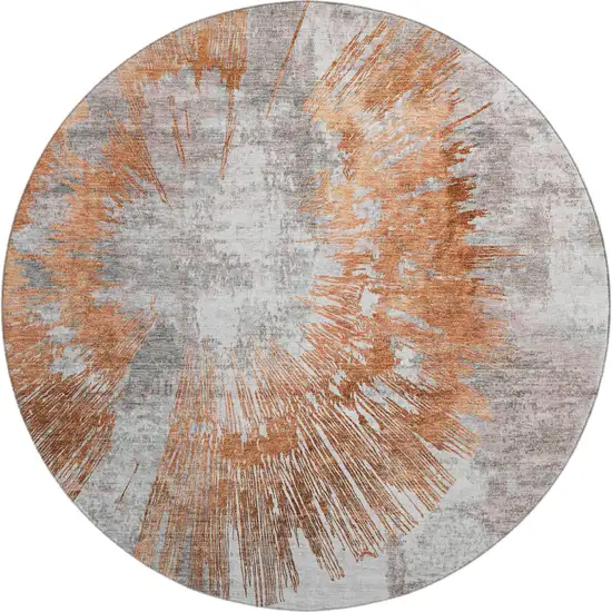 8' Terra Cotta Ivory And Gray Abstract Washable Round Rug With UV Protection Photo 1