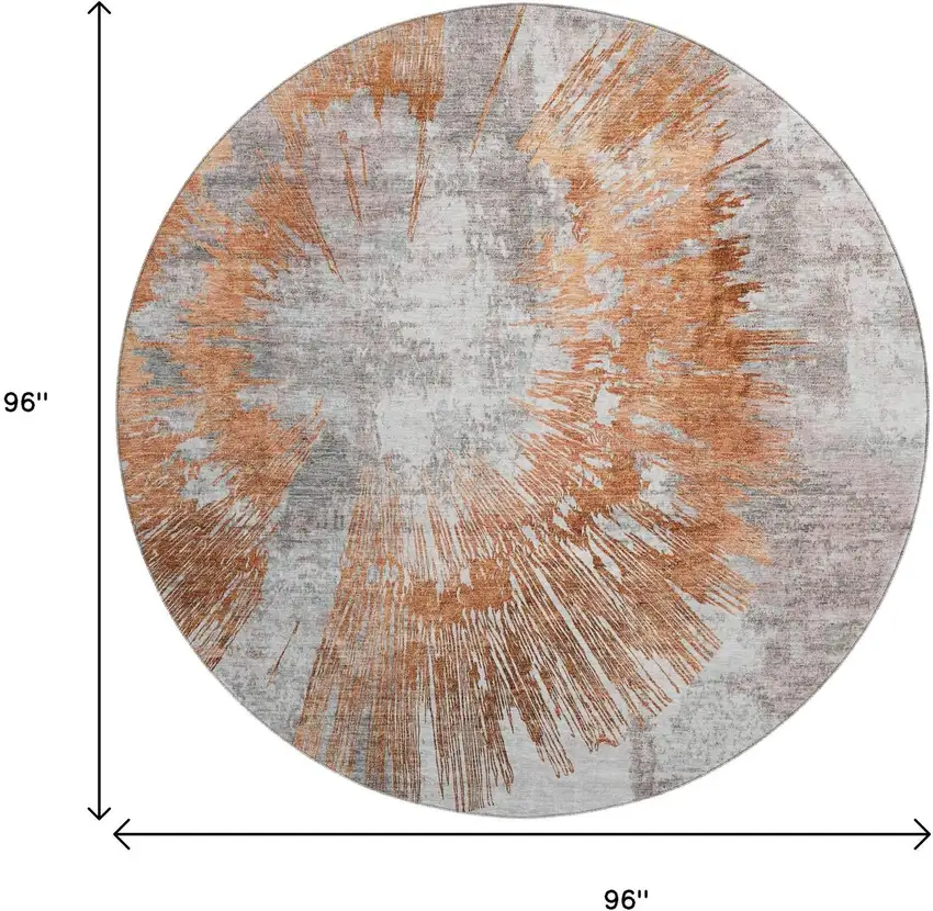 8' Terra Cotta Ivory And Gray Abstract Washable Round Rug With UV Protection Photo 3
