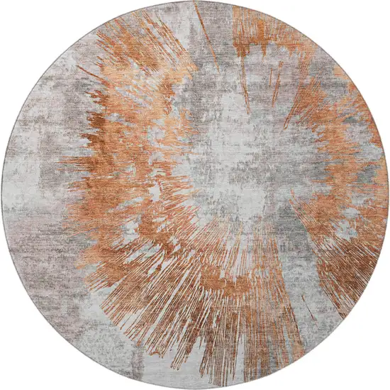 8' Terra Cotta Ivory And Gray Abstract Washable Round Rug With UV Protection Photo 4
