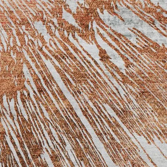 8' Terra Cotta Ivory And Gray Abstract Washable Round Rug With UV Protection Photo 3