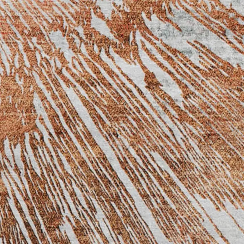 8' Terra Cotta Ivory And Gray Abstract Washable Round Rug With UV Protection Photo 3