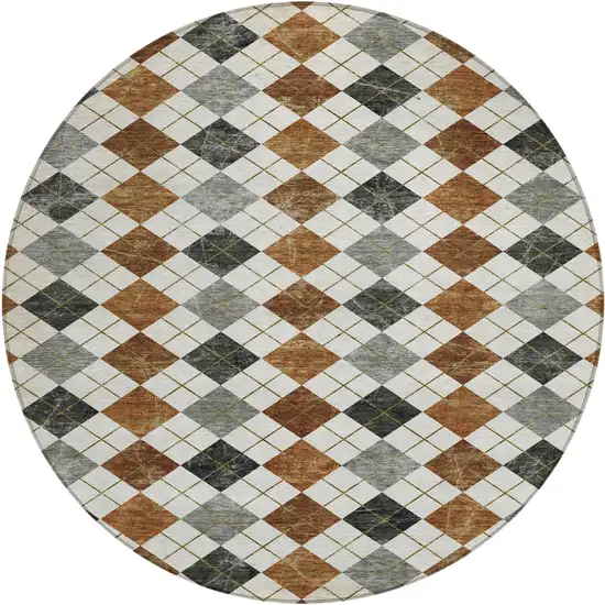 8' Terra Cotta Ivory And Gray Round Geometric Washable Indoor Outdoor Area Rug Photo 2