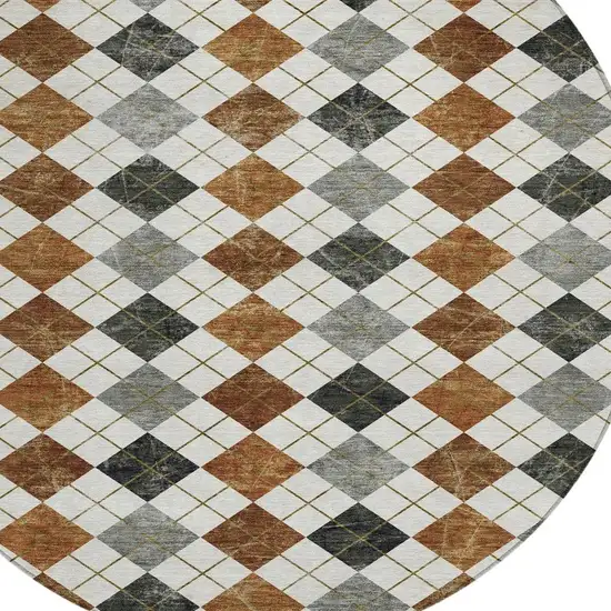 8' Terra Cotta Ivory And Gray Round Geometric Washable Indoor Outdoor Area Rug Photo 7