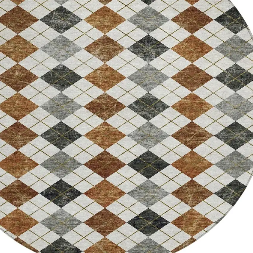8' Terra Cotta Ivory And Gray Round Geometric Washable Indoor Outdoor Area Rug Photo 7