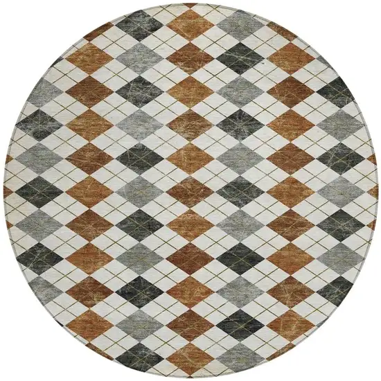 8' Terra Cotta Ivory And Gray Round Geometric Washable Indoor Outdoor Area Rug Photo 5