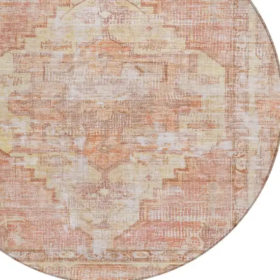 8' Terra Cotta Ivory And Wheat Round Oriental Washable Indoor Outdoor Area Rug Photo 8