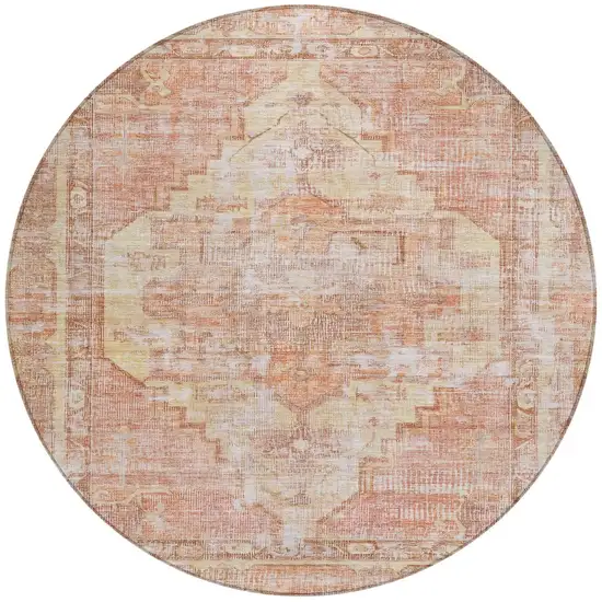 8' Terra Cotta Ivory And Wheat Round Oriental Washable Indoor Outdoor Area Rug Photo 3