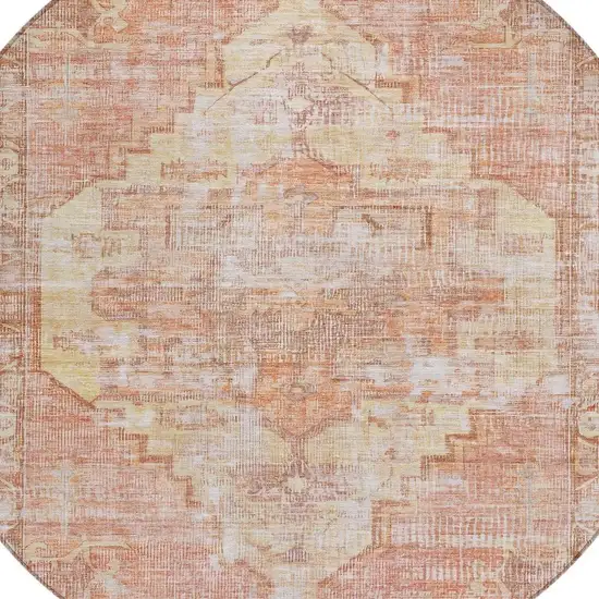 8' Terra Cotta Ivory And Wheat Round Oriental Washable Indoor Outdoor Area Rug Photo 4