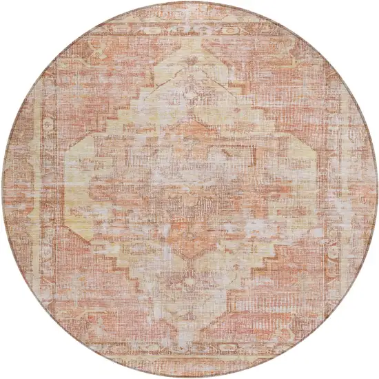 8' Terra Cotta Ivory And Wheat Round Oriental Washable Indoor Outdoor Area Rug Photo 1