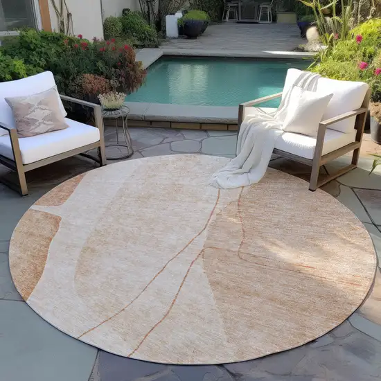 8' Terra Cotta Orange And Copper Round Abstract Washable Indoor Outdoor Area Rug Photo 6