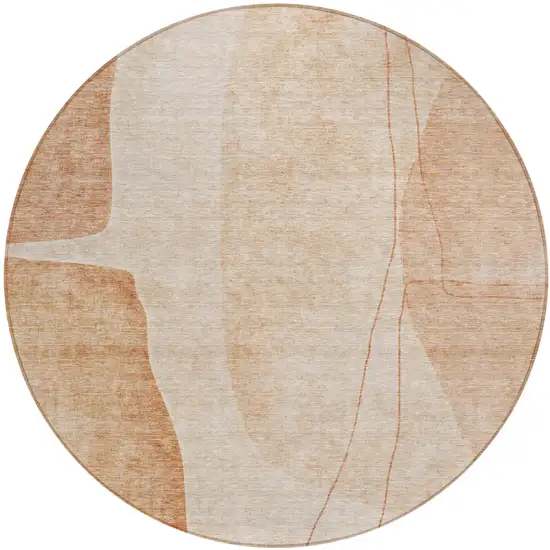 8' Terra Cotta Orange And Copper Round Abstract Washable Indoor Outdoor Area Rug Photo 1