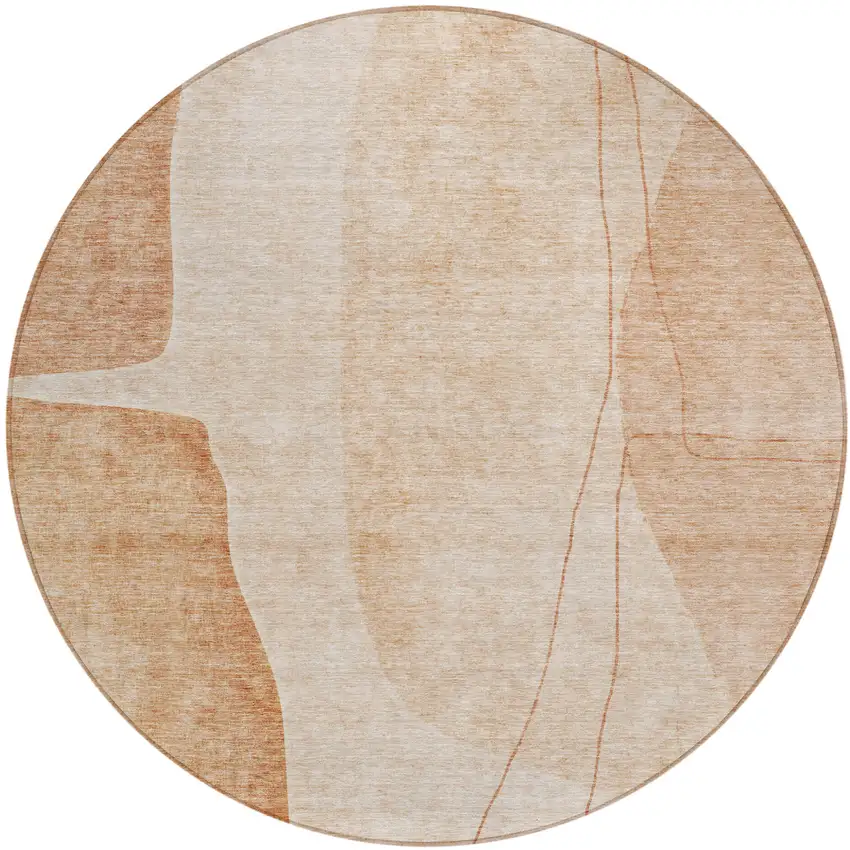 8' Terra Cotta Orange And Copper Round Abstract Washable Indoor Outdoor Area Rug Photo 1