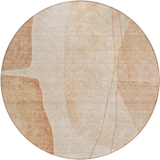 8' Terra Cotta Orange And Copper Round Abstract Washable Indoor Outdoor Area Rug Photo 1