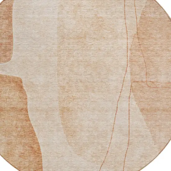 8' Terra Cotta Orange And Copper Round Abstract Washable Indoor Outdoor Area Rug Photo 4