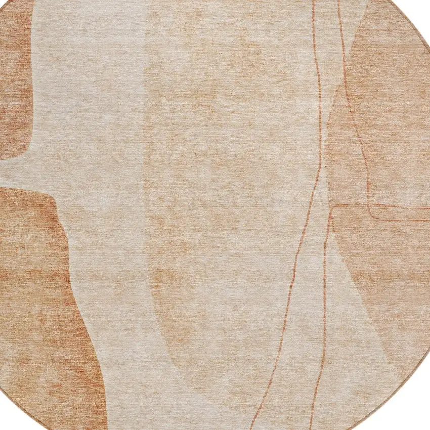 8' Terra Cotta Orange And Copper Round Abstract Washable Indoor Outdoor Area Rug Photo 4