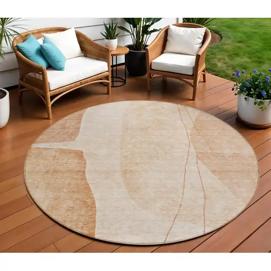 8' Terra Cotta Orange And Copper Round Abstract Washable Indoor Outdoor Area Rug Photo 1