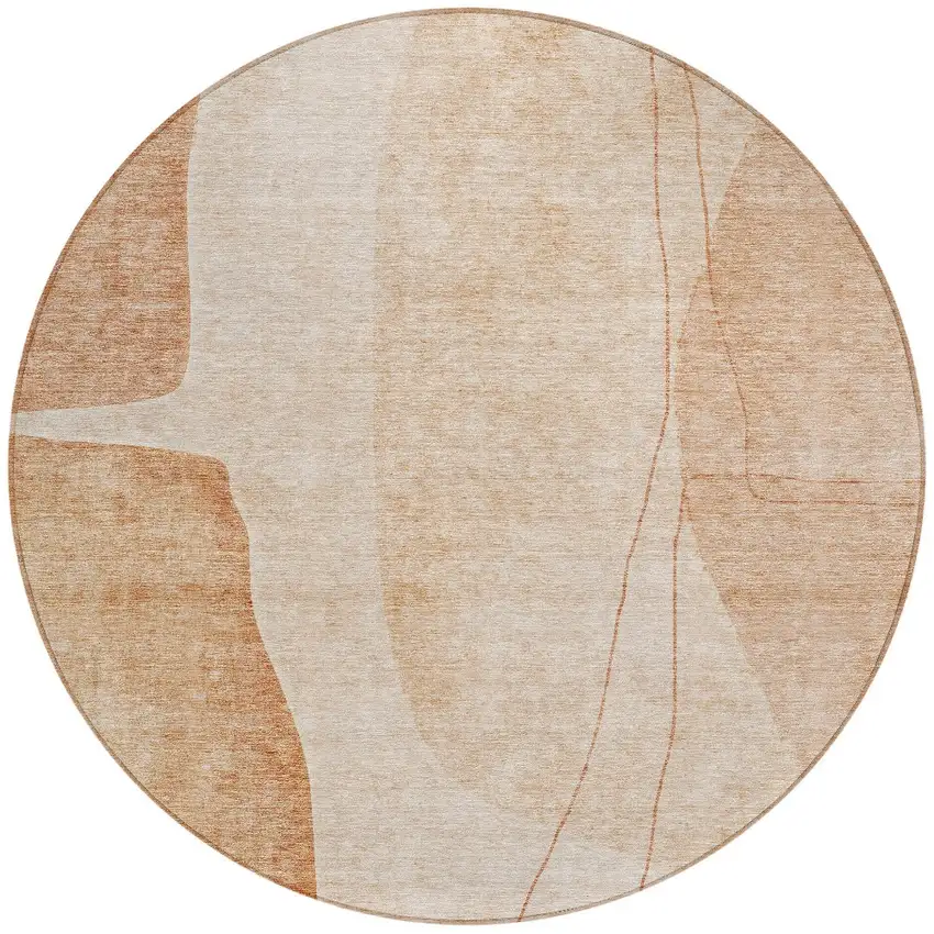 8' Terra Cotta Orange And Copper Round Abstract Washable Indoor Outdoor Area Rug Photo 5