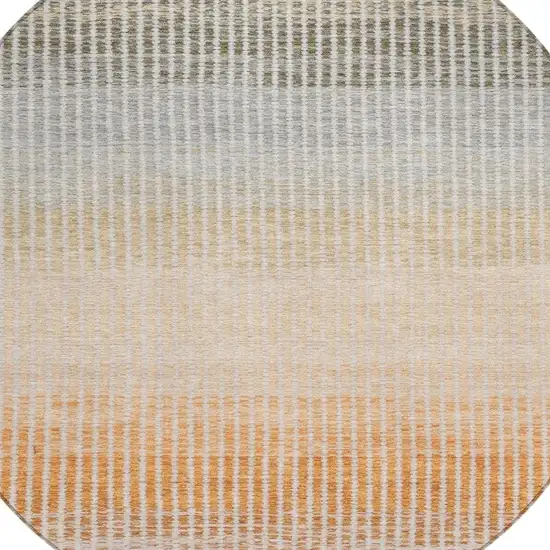 8' Terra Cotta Orange And Gray Round Striped Washable Indoor Outdoor Area Rug Photo 7