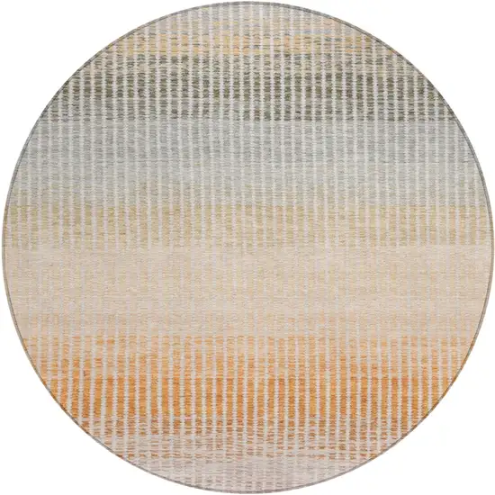 8' Terra Cotta Orange And Gray Round Striped Washable Indoor Outdoor Area Rug Photo 2