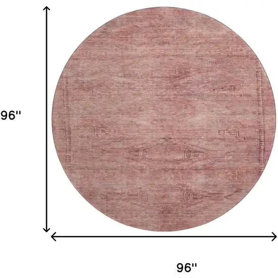 8' Terra Cotta Salmon And Blush Abstract Geometric Washable Round Rug With UV Protection Photo 9