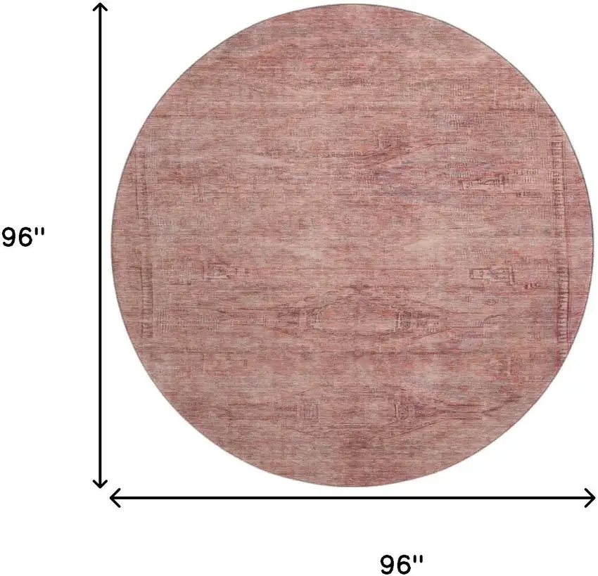 8' Terra Cotta Salmon And Blush Abstract Geometric Washable Round Rug With UV Protection Photo 9