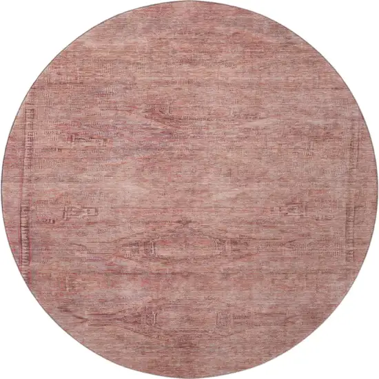 8' Terra Cotta Salmon And Blush Abstract Geometric Washable Round Rug With UV Protection Photo 3