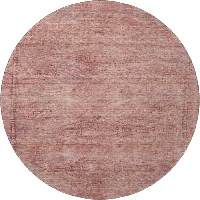 8' Terra Cotta Salmon And Blush Abstract Geometric Washable Round Rug With UV Protection Photo 3