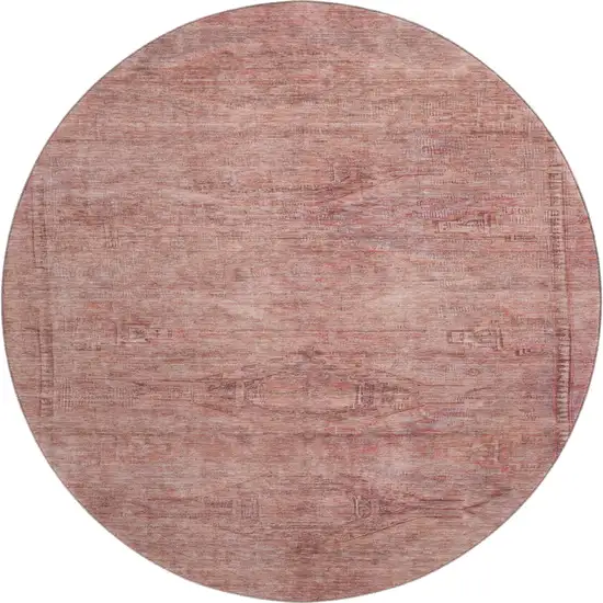 8' Terra Cotta Salmon And Blush Abstract Geometric Washable Round Rug With UV Protection Photo 1