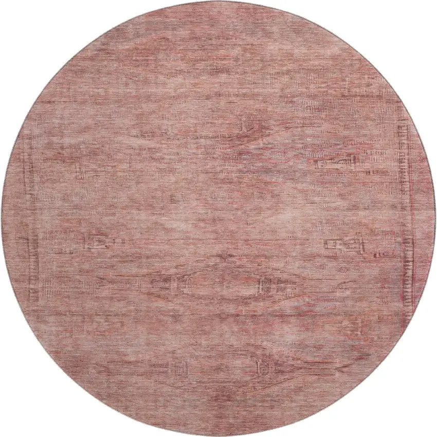 8' Terra Cotta Salmon And Blush Abstract Geometric Washable Round Rug With UV Protection Photo 1