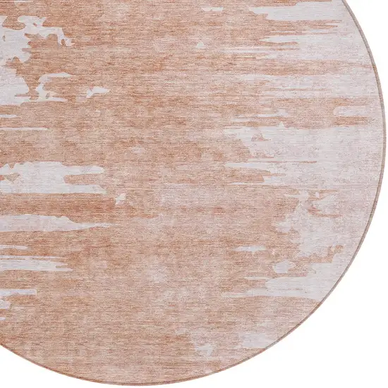 8' Terra Cotta Salmon And Copper Round Abstract Washable Indoor Outdoor Area Rug Photo 5