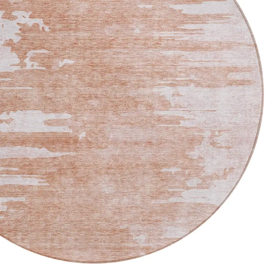 8' Terra Cotta Salmon And Copper Round Abstract Washable Indoor Outdoor Area Rug Photo 5