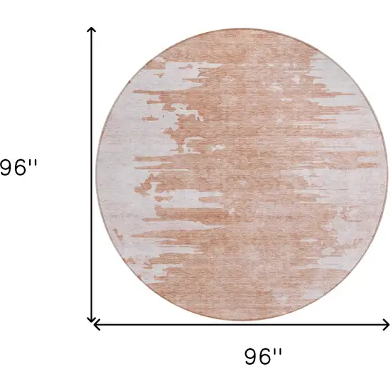 8' Terra Cotta Salmon And Copper Round Abstract Washable Indoor Outdoor Area Rug Photo 3